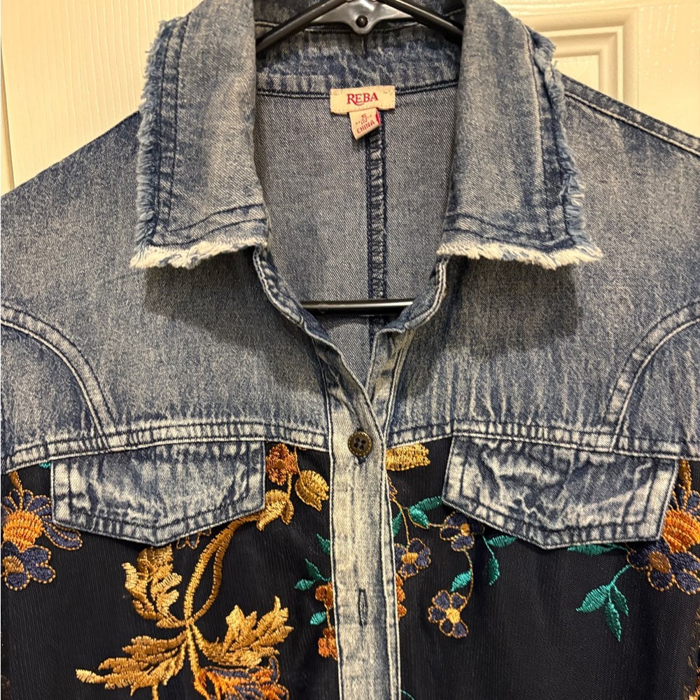 Embroidered Denim and Sheer Jacket - Picture 2 of 3